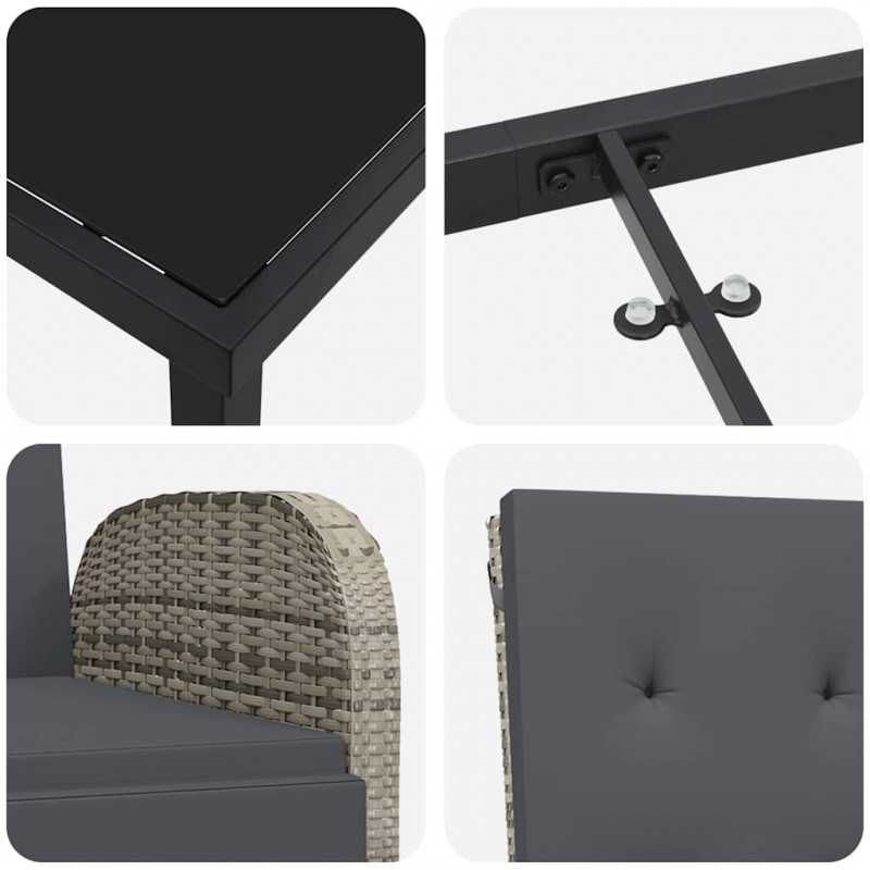 Zestaw do jadalni w ogrodzie z poduszką 7 pcs Szary polirattan