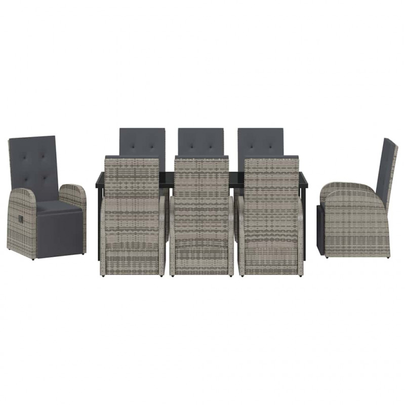 Zestaw do jadalni w ogrodzie z poduszką 9 pcs Szary polirattan