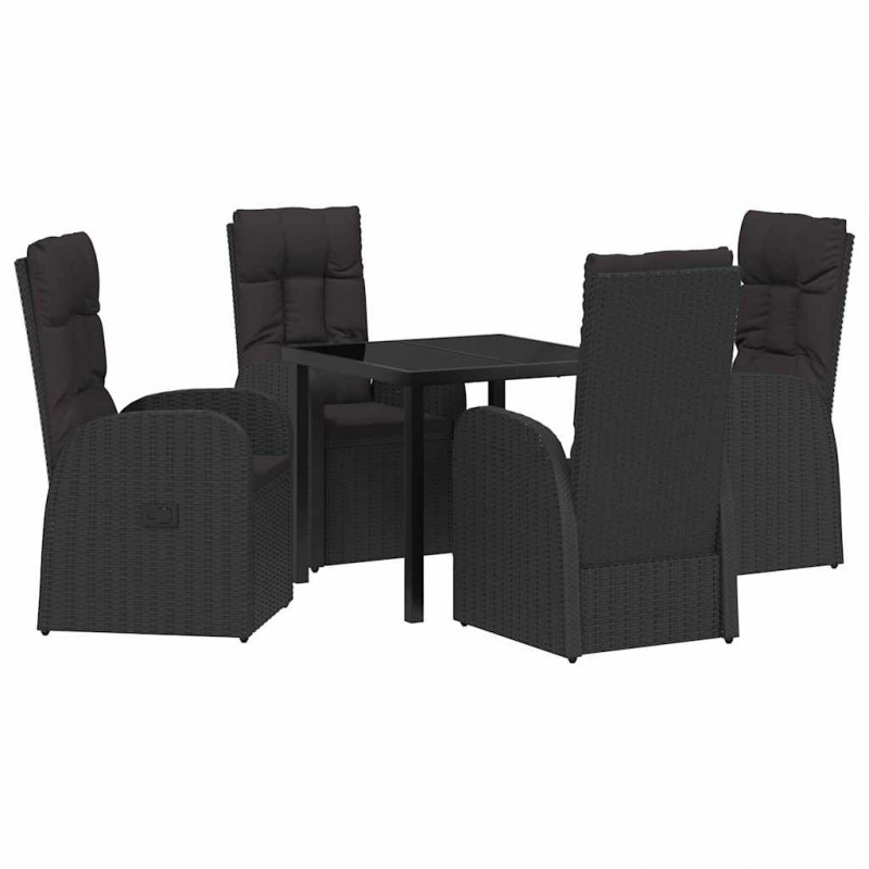 Zestaw do jadalni w ogrodzie z poduszką 5 pcs Czarny polirattan