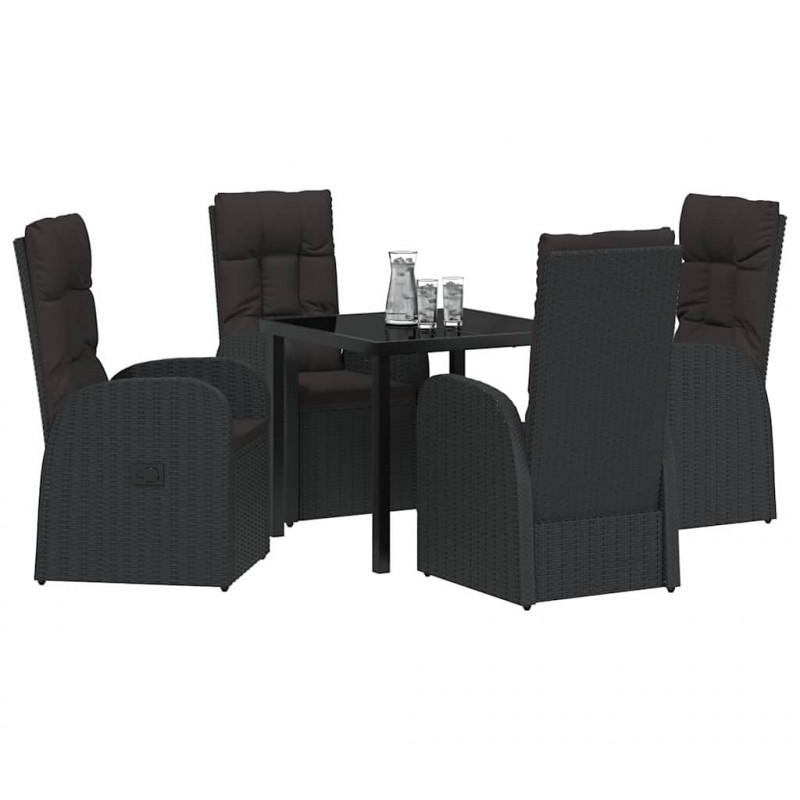 Zestaw do jadalni w ogrodzie z poduszką 5 pcs Czarny polirattan