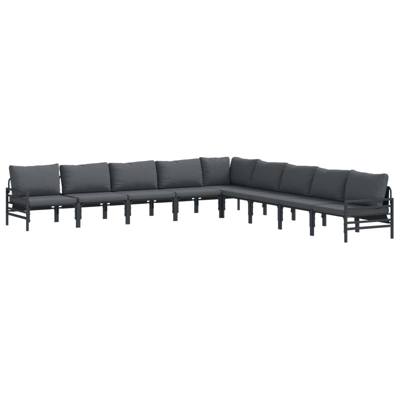 Zestaw Sof na Ogród z poduszką 9 pcs Czarny Stal
