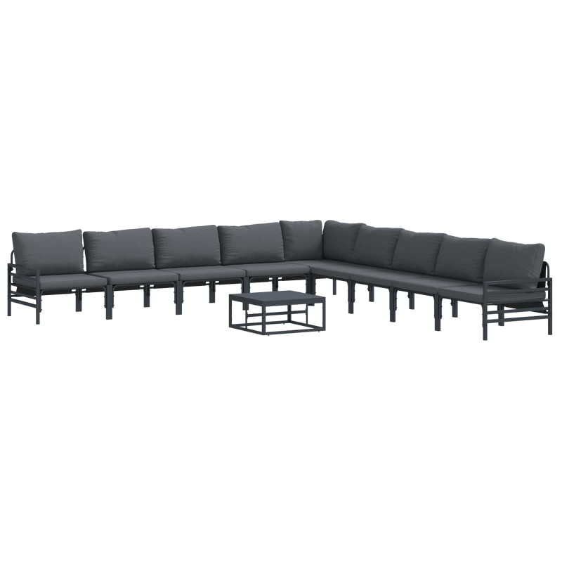 Zestaw Sof na Ogród z poduszką 10 pcs Czarny Stal