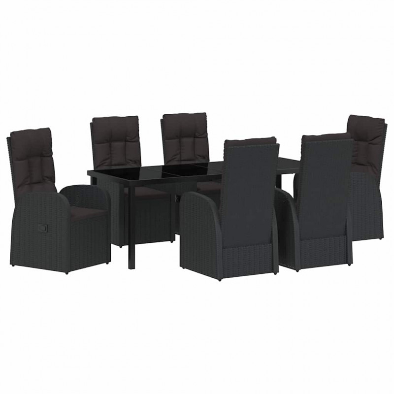 Zestaw do jadalni w ogrodzie z poduszką 7 pcs Czarny polirattan