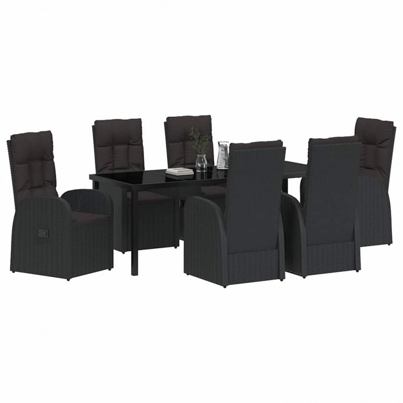 Zestaw do jadalni w ogrodzie z poduszką 7 pcs Czarny polirattan