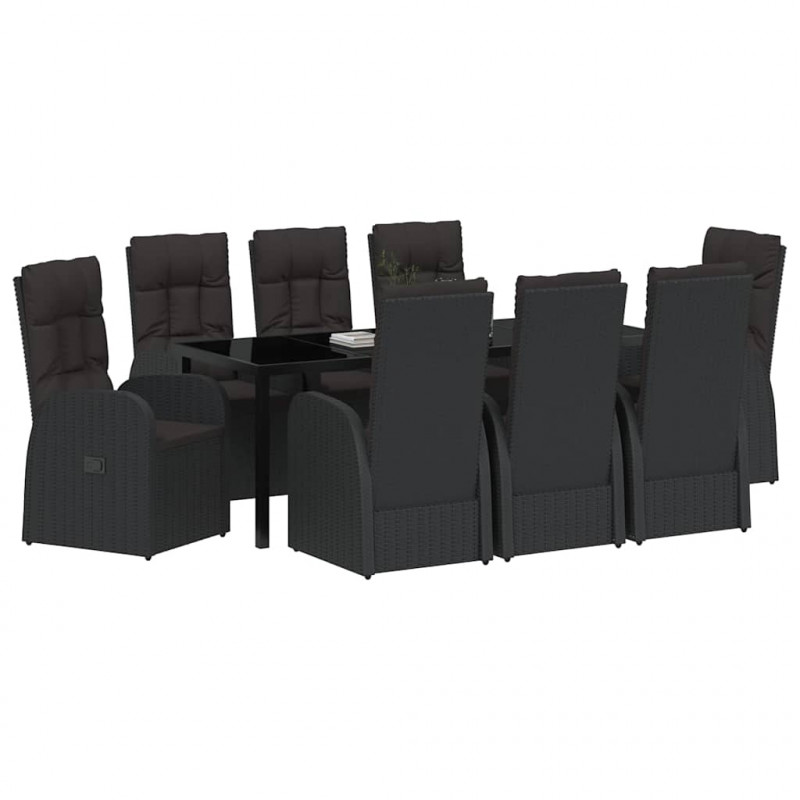 Zestaw do jadalni w ogrodzie z poduszką 9 pcs Czarny polirattan