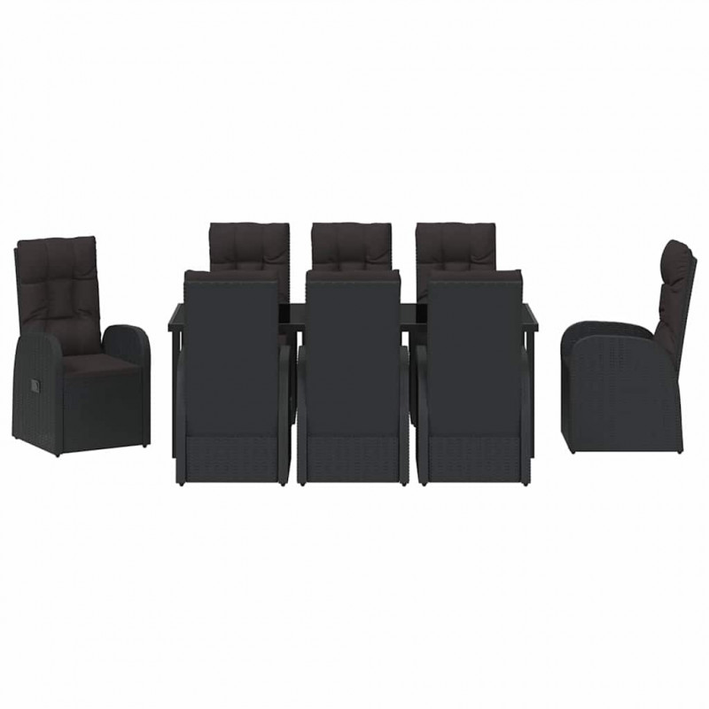 Zestaw do jadalni w ogrodzie z poduszką 9 pcs Czarny polirattan