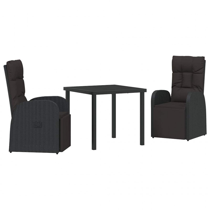 Zestaw do jadalni w ogrodzie z poduszką 3 pcs Czarny polirattan
