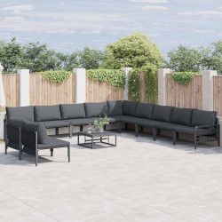 Zestaw Sof na Ogród z poduszką 11 pcs Czarny Stal
