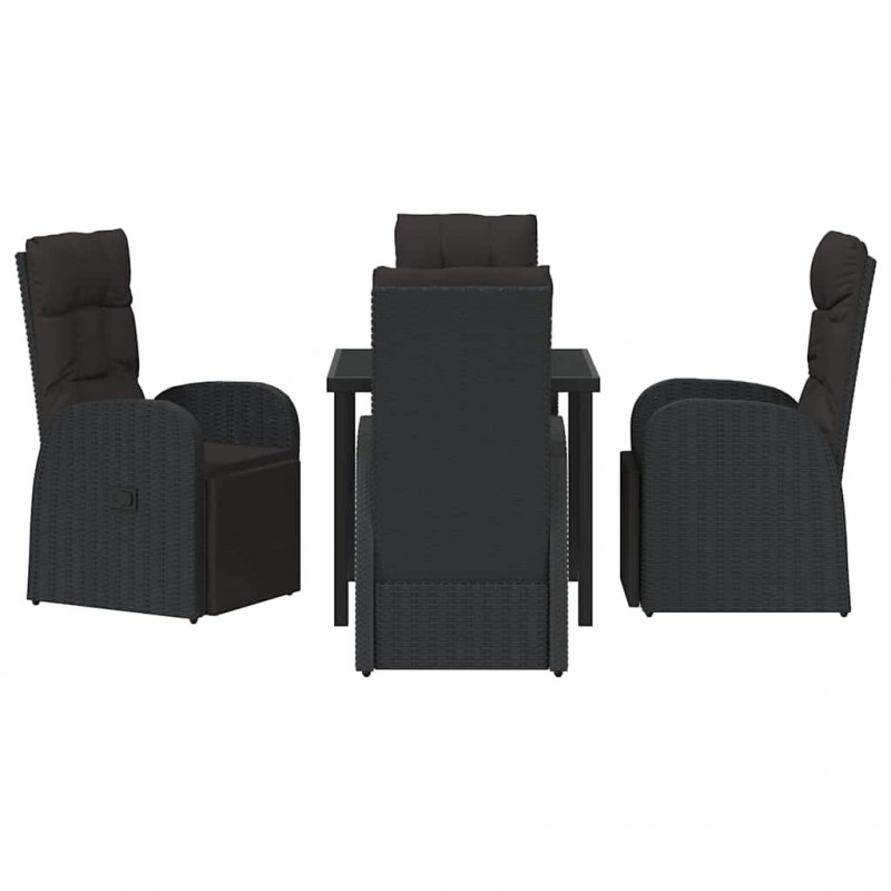 Zestaw do jadalni w ogrodzie z poduszką 5 pcs Czarny polirattan