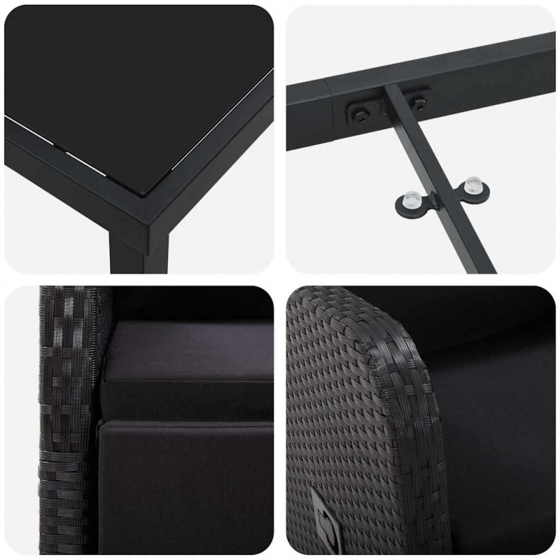 Zestaw do jadalni w ogrodzie z poduszką 5 pcs Czarny polirattan