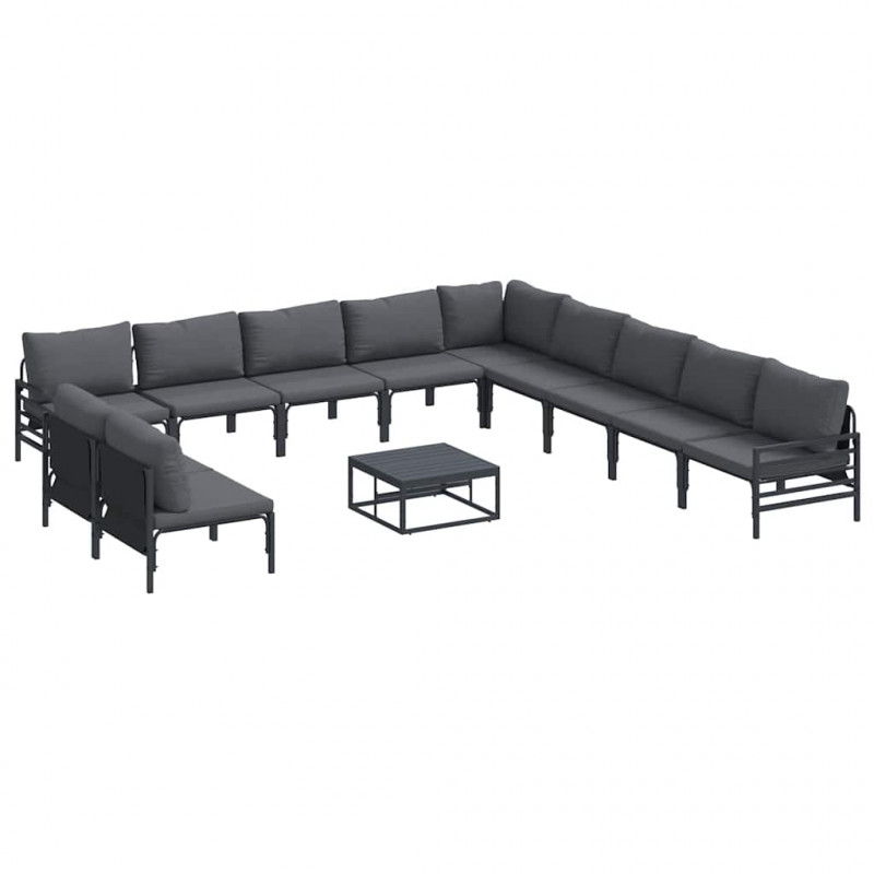 Zestaw Sof na Ogród z poduszką 12 pcs Czarny Stal