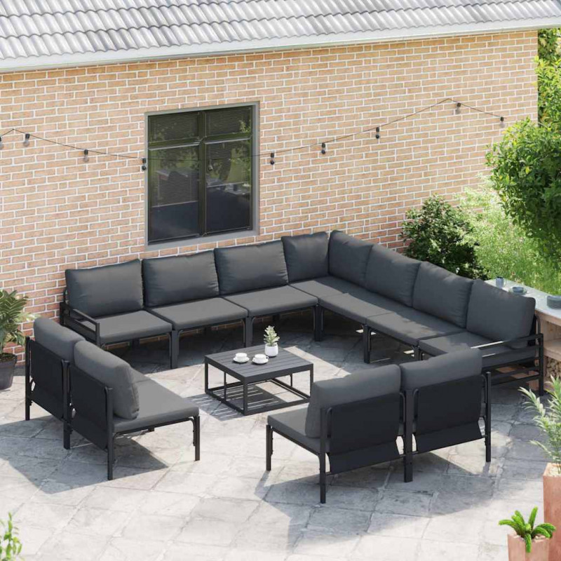 Zestaw Sof na Ogród z poduszką 12 pcs Czarny Stal