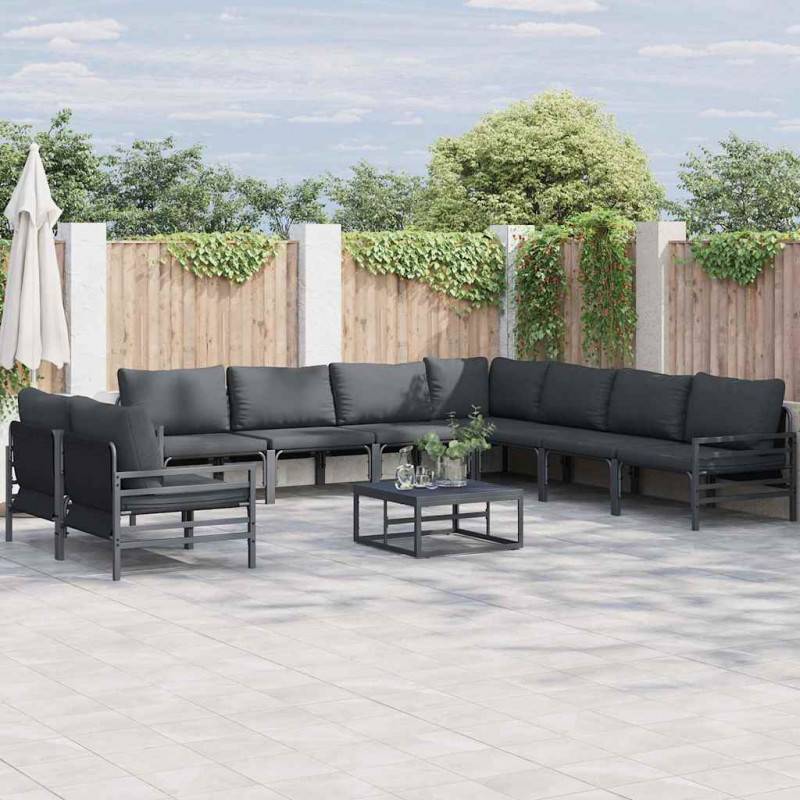 Zestaw Sof na Ogród z poduszką 9 pcs Czarny Stal