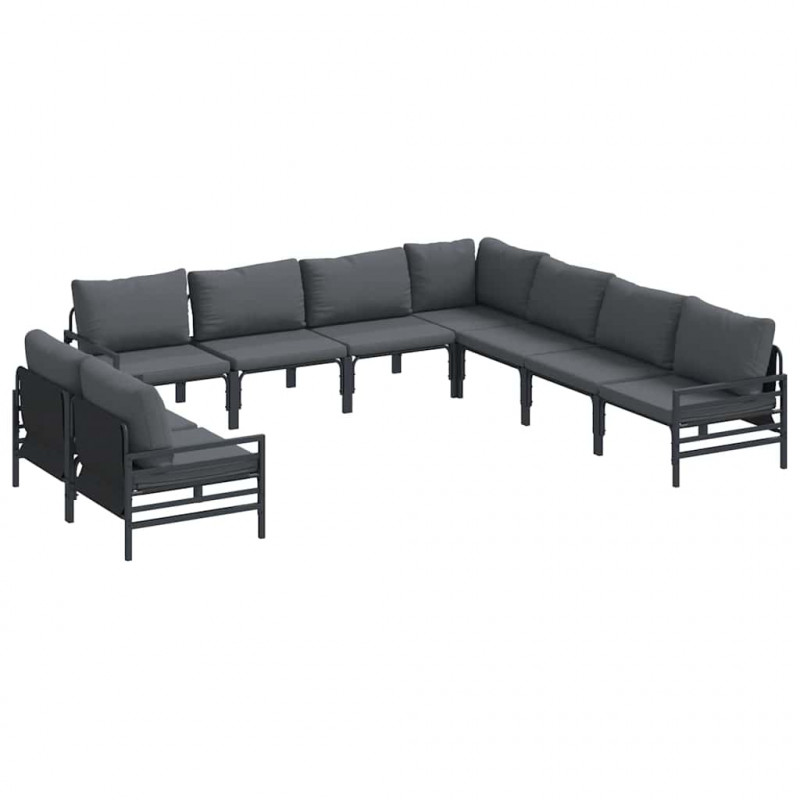 Zestaw Sof na Ogród z poduszką 9 pcs Czarny Stal