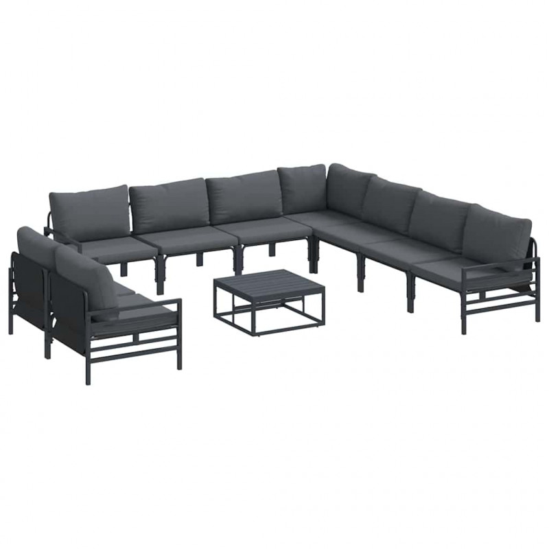 Zestaw Sof na Ogród z poduszką 10 pcs Czarny Stal