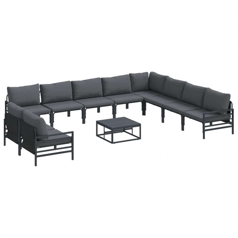 Zestaw Sof na Ogród z poduszką 11 pcs Czarny Stal