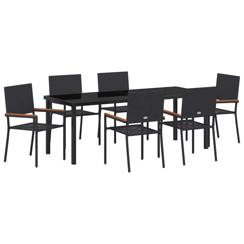 Zestaw do jadalni w ogrodzie z poduszką 7 pcs Czarny polirattan
