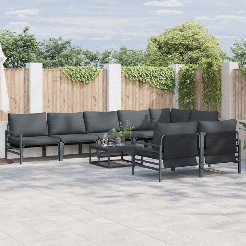 Zestaw Sof na Ogród z poduszką 9 pcs Czarny Stal