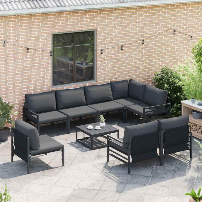 Zestaw Sof na Ogród z poduszką 9 pcs Czarny Stal