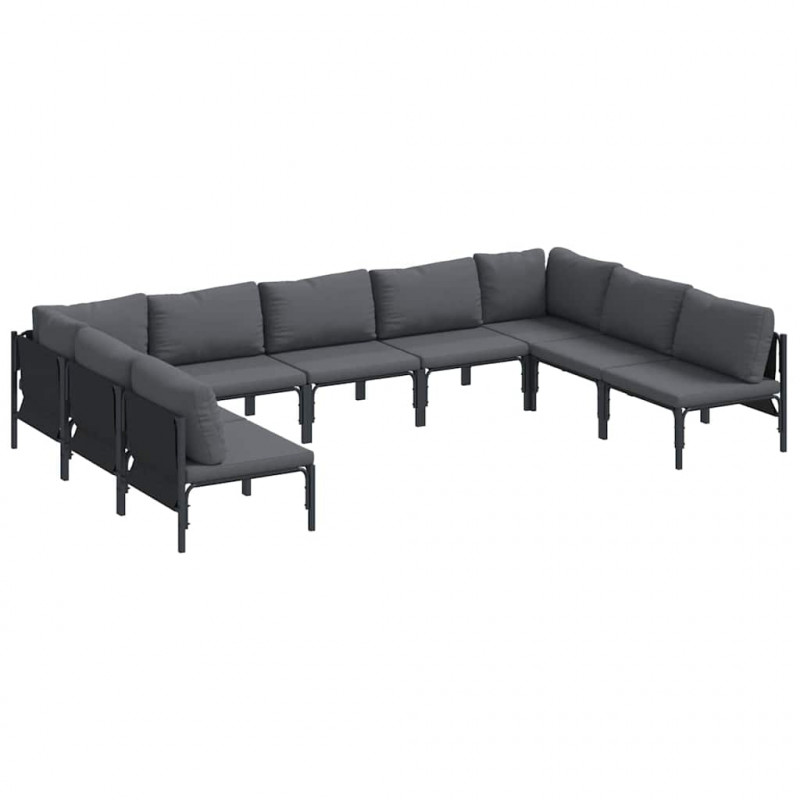 Zestaw Sof na Ogród z poduszką 9 pcs Czarny Stal