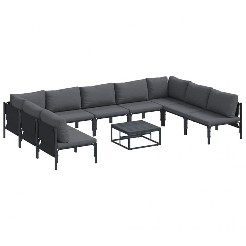 Zestaw Sof na Ogród z poduszką 10 pcs Czarny Stal