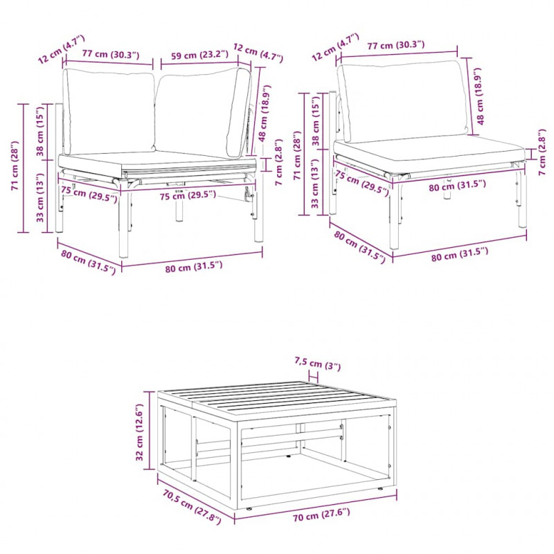 Zestaw Sof na Ogród z poduszką 10 pcs Czarny Stal