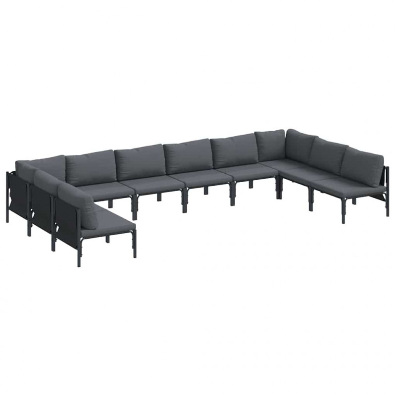 Zestaw Sof na Ogród z poduszką 10 pcs Czarny Stal
