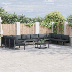 Zestaw Sof na Ogród z poduszką 11 pcs Czarny Stal