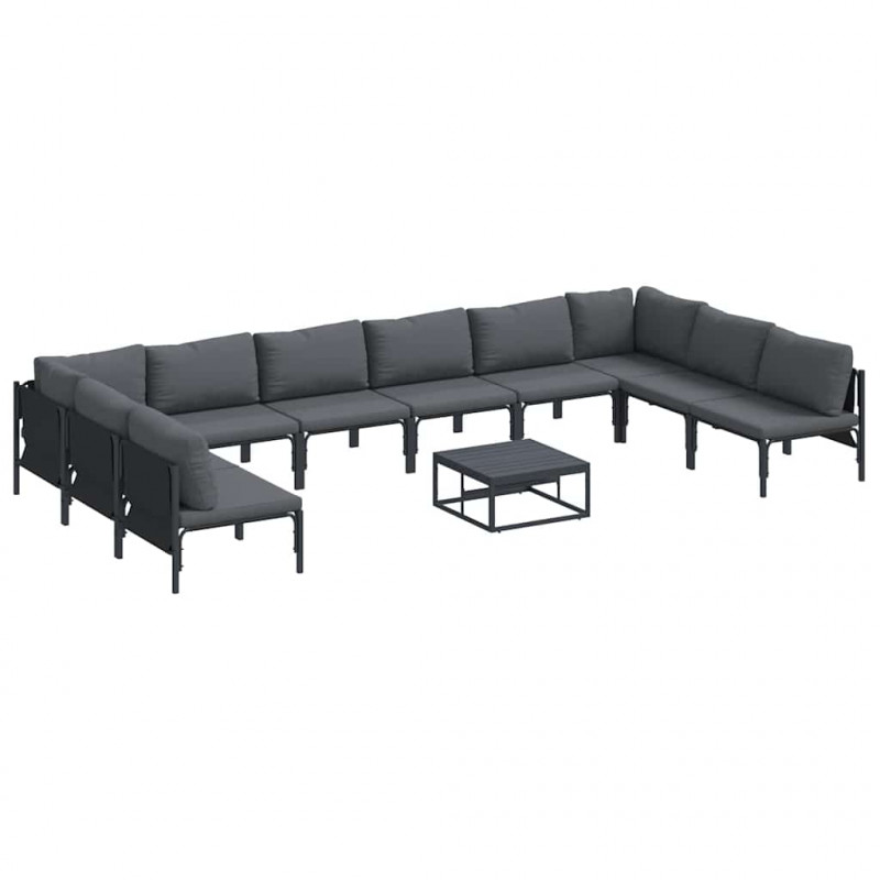 Zestaw Sof na Ogród z poduszką 11 pcs Czarny Stal