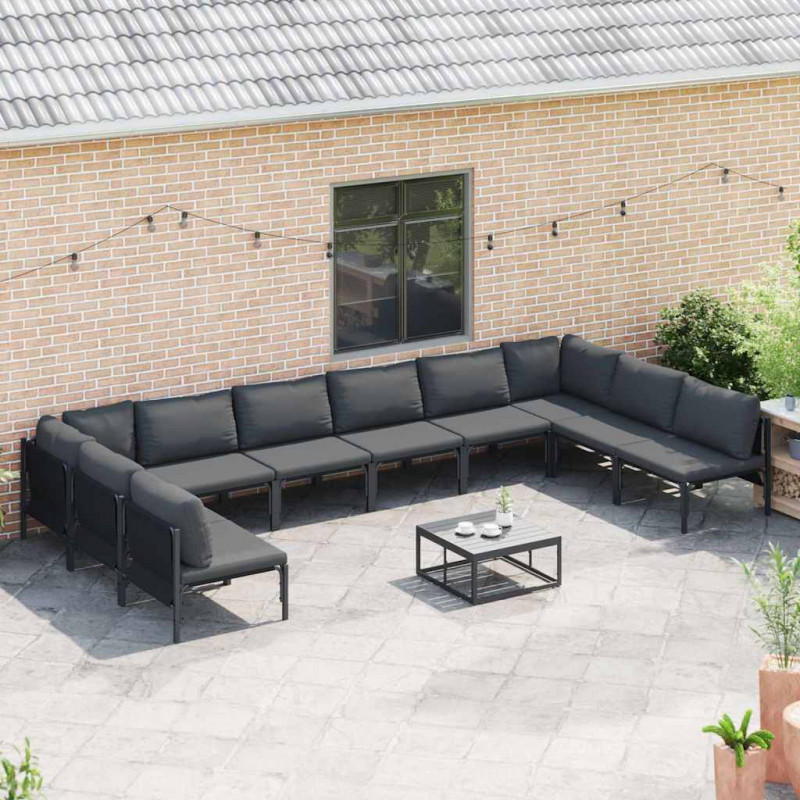 Zestaw Sof na Ogród z poduszką 11 pcs Czarny Stal