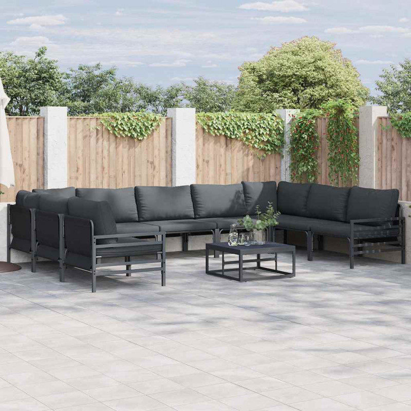 Zestaw Sof na Ogród z poduszką 9 pcs Czarny Stal