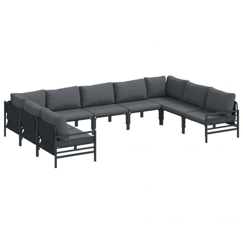 Zestaw Sof na Ogród z poduszką 9 pcs Czarny Stal