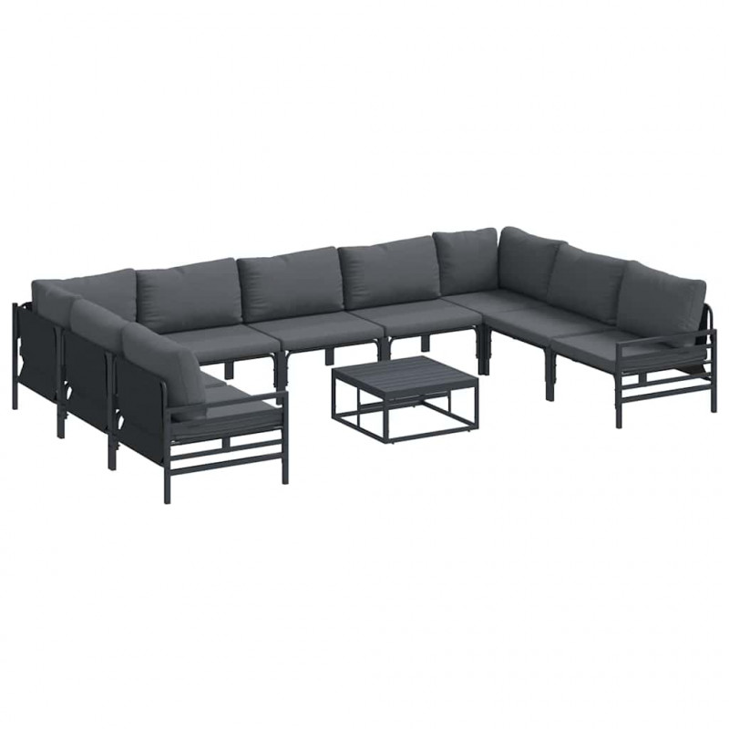 Zestaw Sof na Ogród z poduszką 10 pcs Czarny Stal