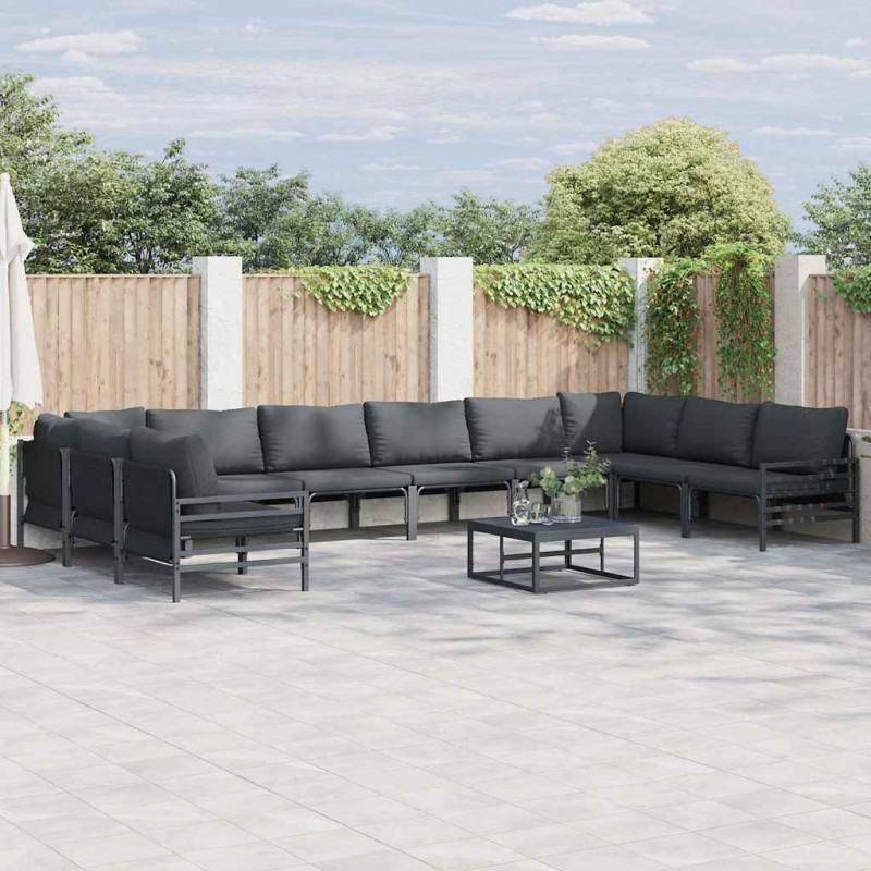 Zestaw Sof na Ogród z poduszką 11 pcs Czarny Stal