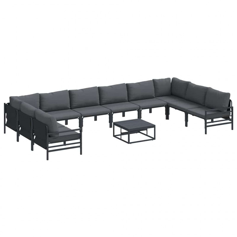 Zestaw Sof na Ogród z poduszką 11 pcs Czarny Stal