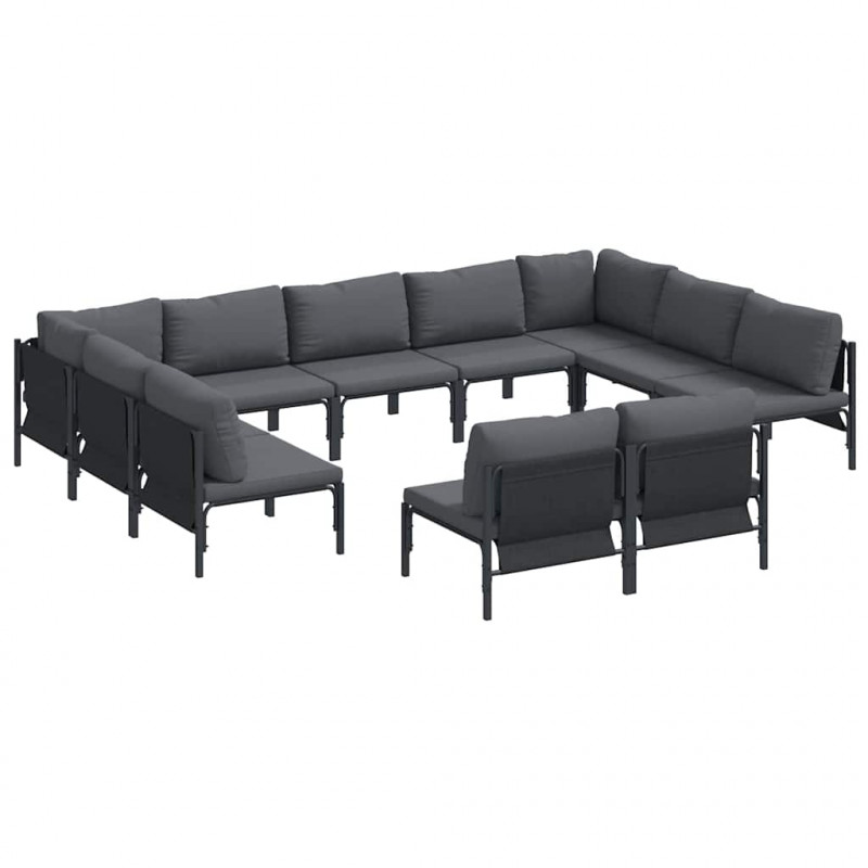 Zestaw Sof na Ogród z poduszką 11 pcs Czarny Stal