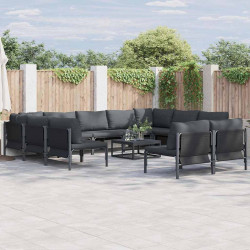 Zestaw Sof na Ogród z poduszką 12 pcs Czarny Stal