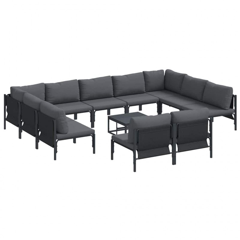 Zestaw Sof na Ogród z poduszką 12 pcs Czarny Stal