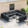 Zestaw Sof na Ogród z poduszką 12 pcs Czarny Stal
