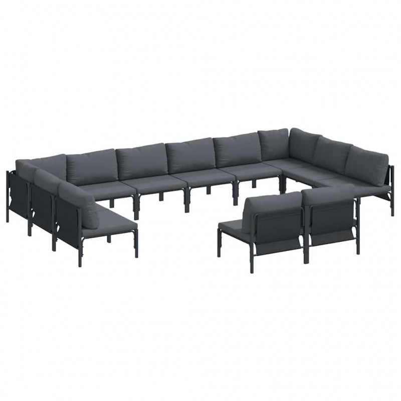 Zestaw Sof na Ogród z poduszką 12 pcs Czarny Stal
