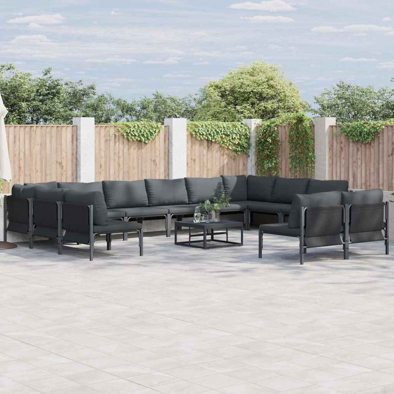 Zestaw Sof na Ogród z poduszką 13 pcs Czarny Stal