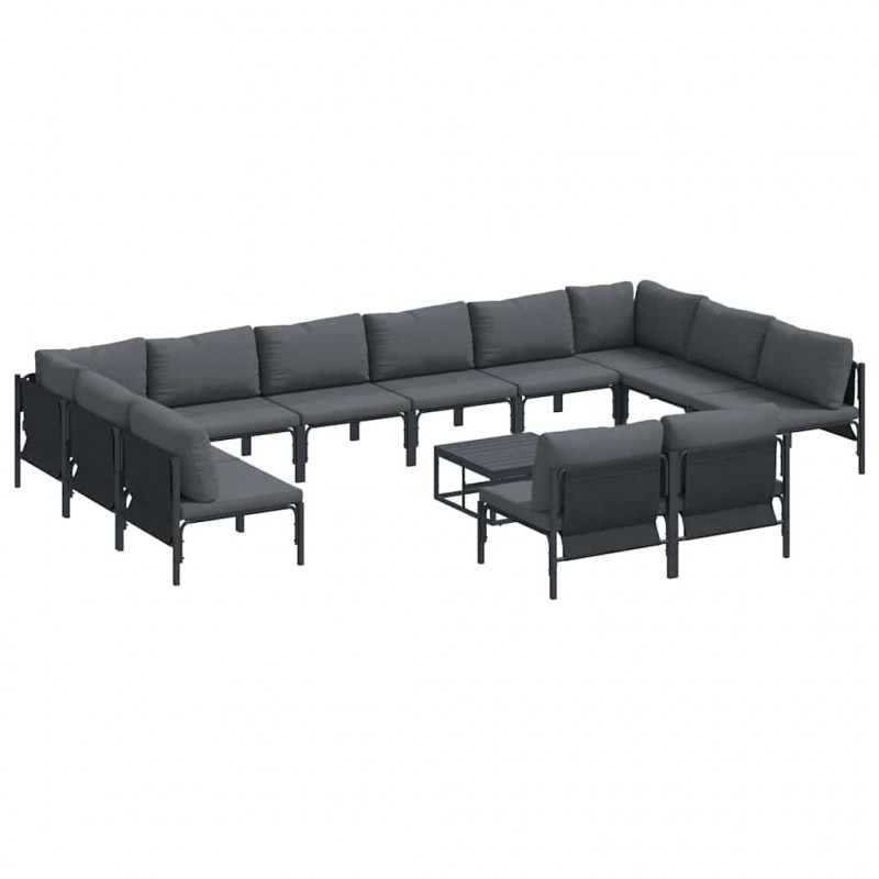 Zestaw Sof na Ogród z poduszką 13 pcs Czarny Stal