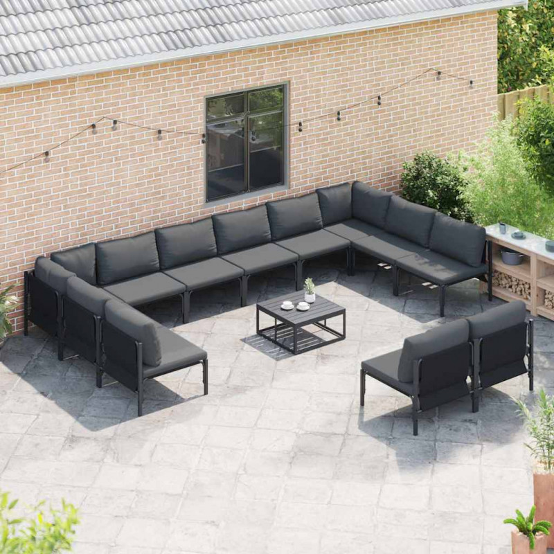 Zestaw Sof na Ogród z poduszką 13 pcs Czarny Stal