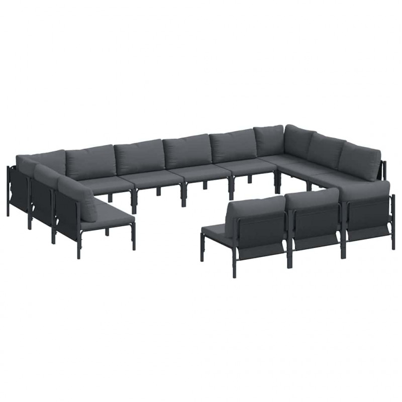 Zestaw Sof na Ogród z poduszką 13 pcs Czarny Stal