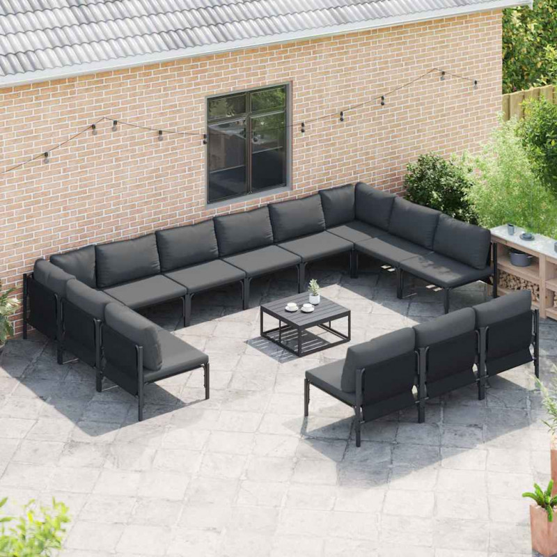 Zestaw Sof na Ogród z poduszką 13 pcs Czarny Stal