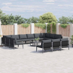 Zestaw Sof na Ogród z poduszką 14 pcs Czarny Stal