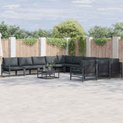 Zestaw Sof na Ogród z poduszką 11 pcs Czarny Stal