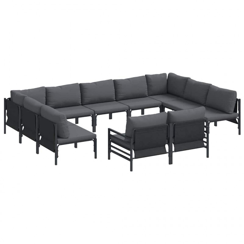 Zestaw Sof na Ogród z poduszką 11 pcs Czarny Stal