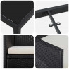 Zestaw do jadalni w ogrodzie z poduszką 3 pcs Czarny polirattan