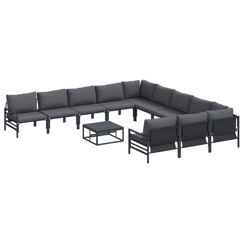 Zestaw Sof na Ogród z poduszką 12 pcs Czarny Stal